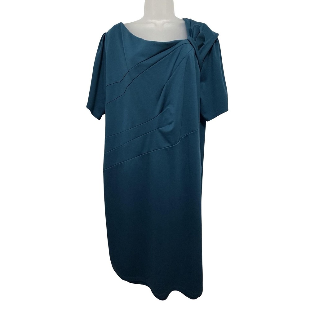 IGIGI Dress Womens 22/24 Blue Teal Draped Asymmetrical Neckline Made In USA‎